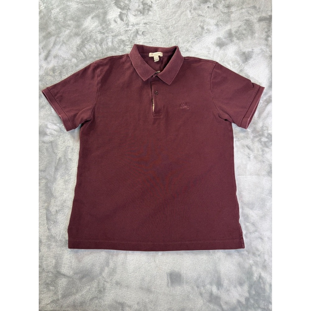 Burberry Brit Polo Mens M Burgundy Short Sleeve Embroidered Check Logo